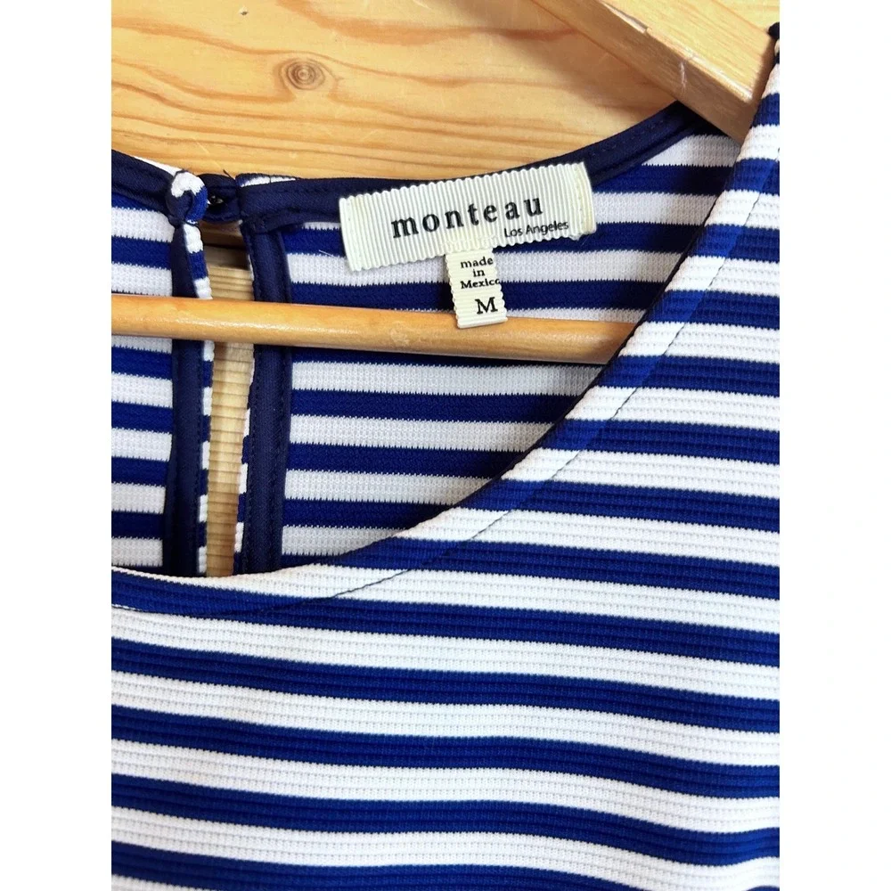 Monteau Los Angeles Navy Blue White Striped Sleeveless Shift Dress Medium - Picture 4 of 8